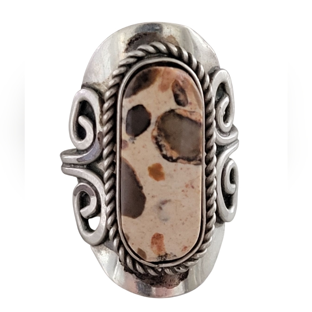 Artisan Silver & Earth-Tone Swirl Statement Ring Adjustable Boho-Luxe Band - Picture 5 of 10